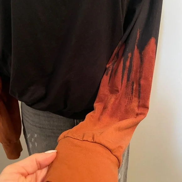 Peyton Jensen sweatshirt long sleeve banded hem ombre tie dye black orange small - Picture 4 of 7